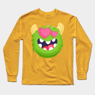 Green hairy valentine monster with heart eye Long Sleeve T-Shirt